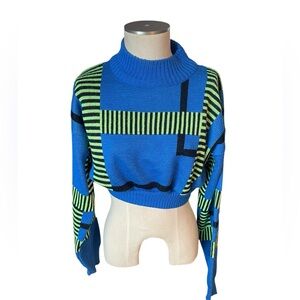 Vintage 80’s ski Blue and Green Geometric crop Sweater